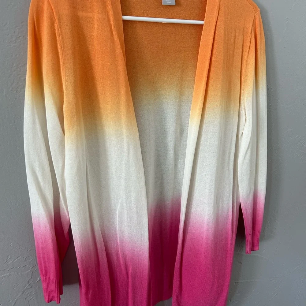 Chico’s Dip-Dye‎ Pink Ombré Orange Open-Front Cardigan Size 0/Small